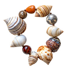 Bold Bohemian Shell Necklace Featuring an Asymmetrical Design Isolated on Transparent Background