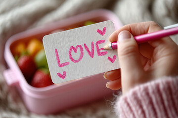 Handwritten ‘Love’ Note for Lunchbox Surprise. expressing care, affection, and emotional warmth.