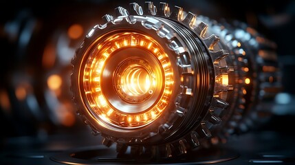 Glowing futuristic engine, dark background, tech concept