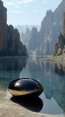 Calm lake, serene canyon, smooth object