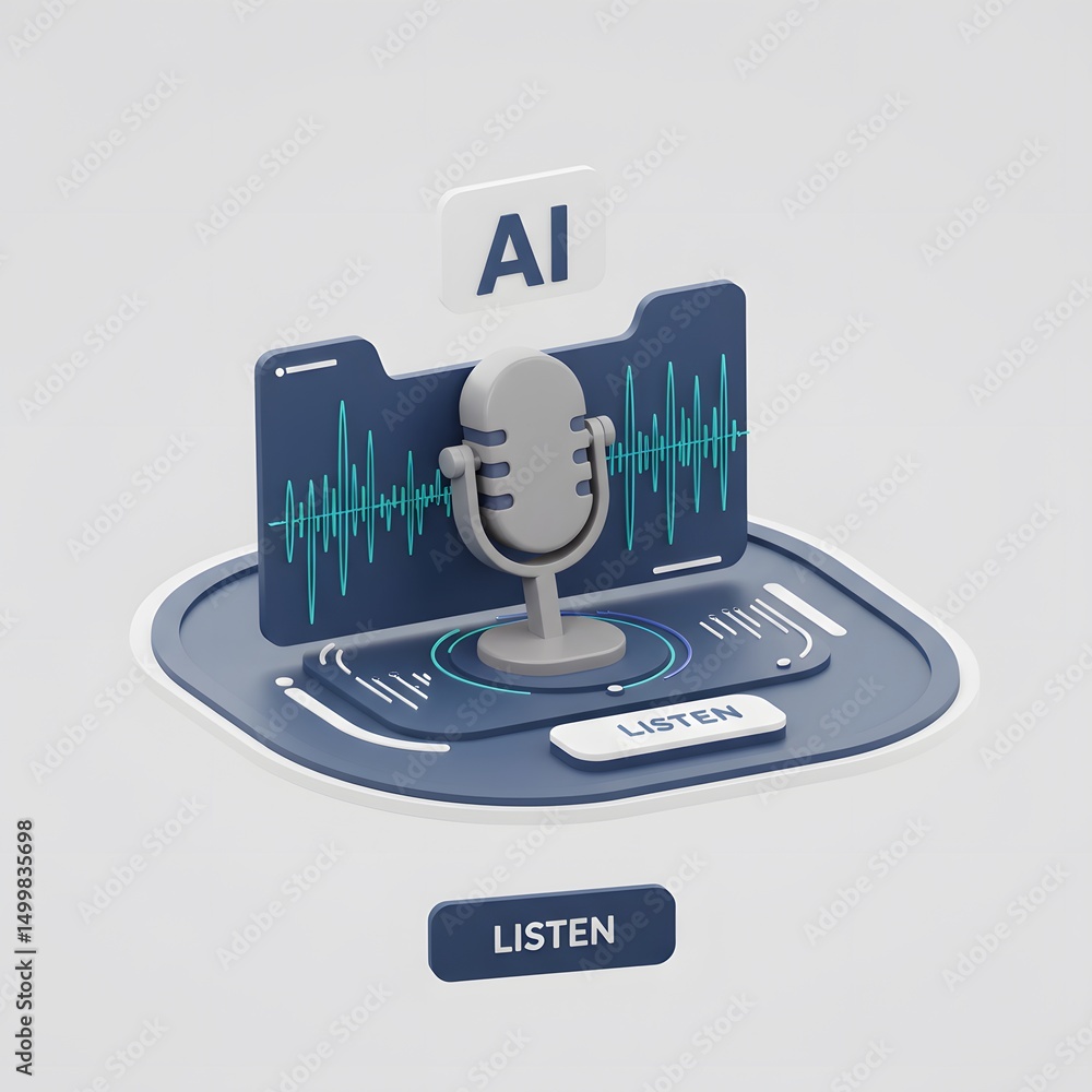 Aufkleber 3d a futuristic, digital device with a microphone and waveforms, symbolizing the integration of ai a
