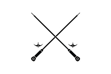 Crossed fishing rods silhouette with bird icons