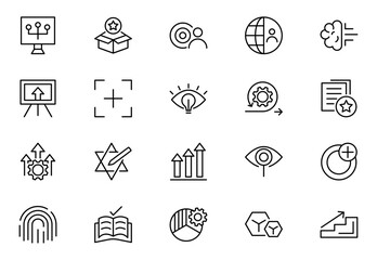 Innovation line icon set. Containing idea, invention, creativity, concept, startup, agile, prototype, process, visionary and more. Outline icons vector collection.