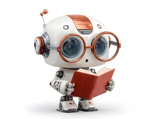  3D Robot Kid with Book and Glasses