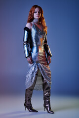 Elegant young woman in stunning silver attire embodies the spirit of castle core fashion
