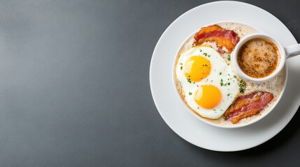 Delicious Breakfast Plate Featuring Scrambled Eggs and Crispy Bacon Dish