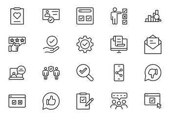 Survey thin line icons set. Rating, feedback, opinion icon. Editable stroke. Outline icons vector collection.