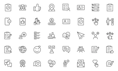 Survey thin line icons set. Rating, feedback, opinion icon. Editable stroke. Outline icons vector collection.
