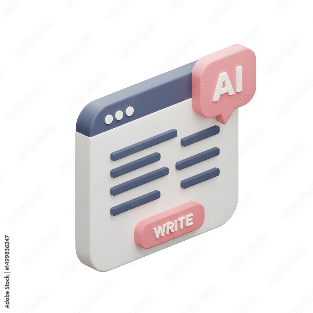 Poster 3d illustration featuring a green interface with a pen and a speech bubble that says \