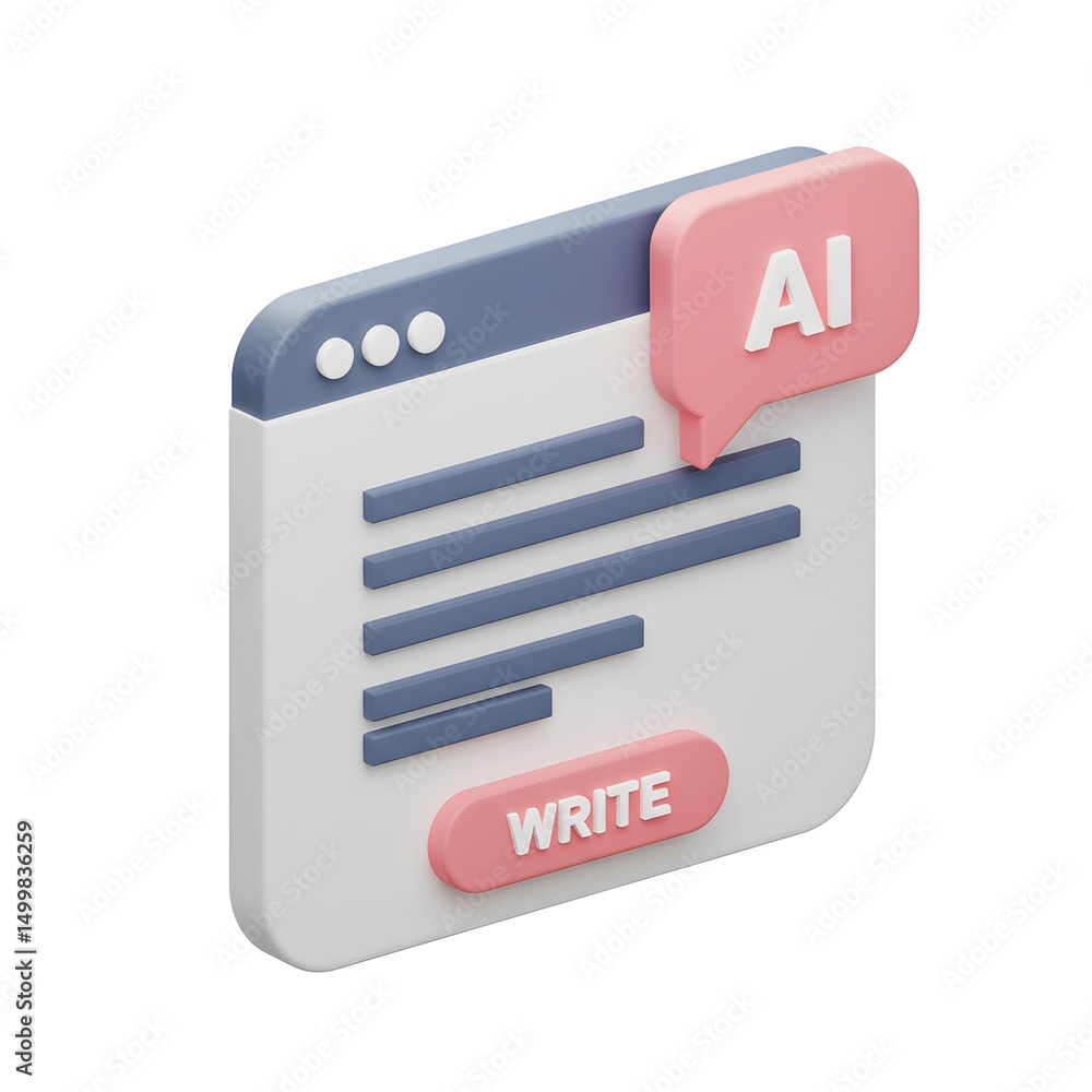 Poster 3d illustration featuring a green interface with a pen and a speech bubble that says \