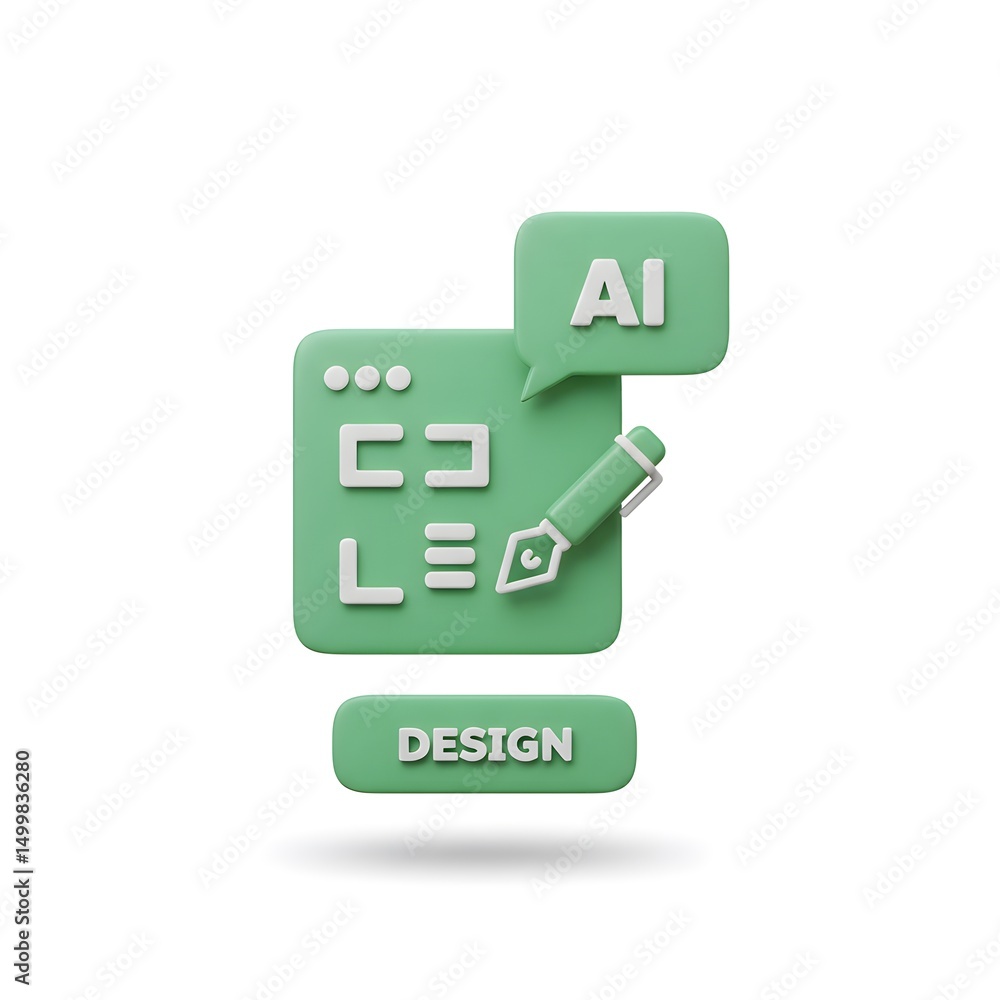 Poster 3d illustration featuring a green interface with a pen and a speech bubble that says \