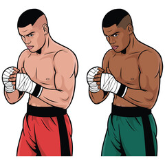 A young athlete wraps protective bandages around his arms. Vector illustration on the theme of sports. In vector art style, on white background