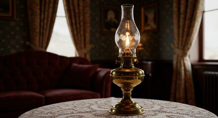 Antique Oil Lamp on Lace Doily