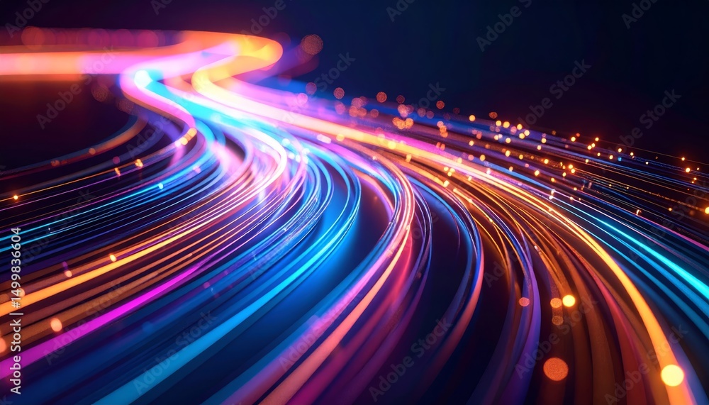 Poster vibrant streaks of colorful lights illuminate a highway at night creating an abstract and dynamic sc