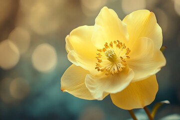 Obraz premium Graceful Yellow Flower with Detailed Petals and Artistic Bokeh Background