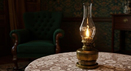 Victorian Era Oil Lamp on Lace Doily