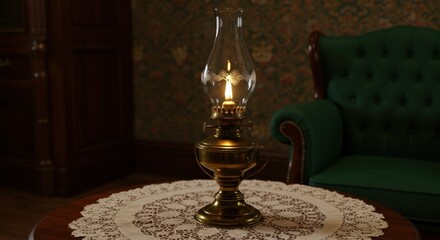 Antique Oil Lamp on Lace Doily