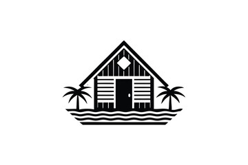 Tropical beach house silhouette logo design