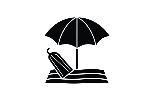 black beach umbrella and chair on towel clip art preview
