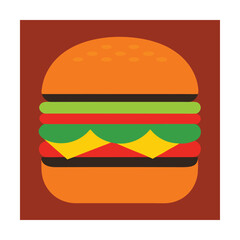 Simple and colorful illustration of a delicious burger with various fresh ingredients