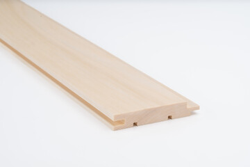 Light wood frame profile with detailed grooving, shown on white background. Precision-cut...