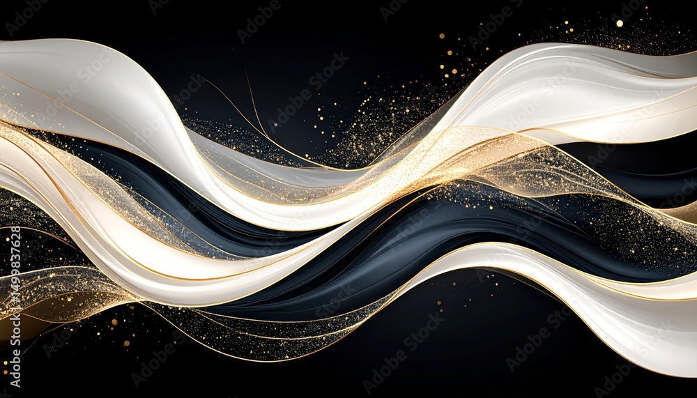 Aufkleber luxury black and gold abstract background with dynamic wavy pattern design for premium projects