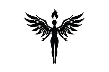 Fiery angel woman silhouette wings spiritual power