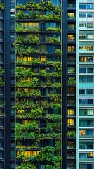 Green building, city night, vertical garden