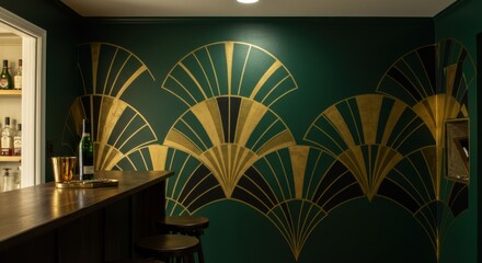 Art Deco Emerald Green Accent Wall Home Bar
