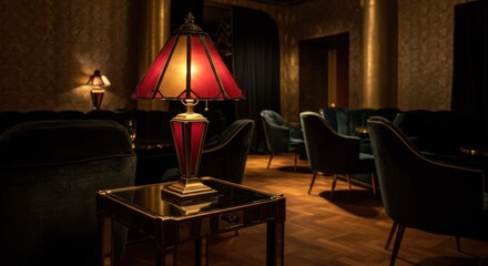 Art Deco Salon Interior with Geometric Lamp