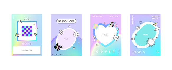 Creative, trendy and fun vector posters, holographic laser illustrations, high-saturation gradient colors, graphic design templates