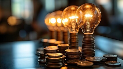 Concept of rising energy costs, renewable sources, and financial impact. 