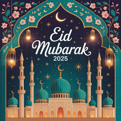 Beautiful Eid Mubarak Card with Crescent Moon