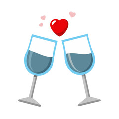 Fototapeta premium Two Clinking Wine Glasses with Heart isolated on transparent background