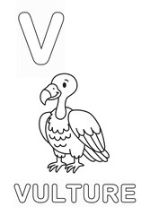 Alphabet Coloring Page for Kids. Children's Coloring Activity sheet. Cute Vulture Illustration to Color.	