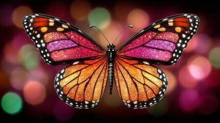 Obraz premium Vibrant butterfly with colorful wings against a blurred bokeh background