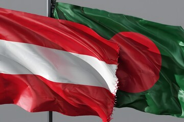 Obraz premium Austria and Bangladesh National Flags Placed Side by Side on White Background