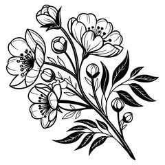 Elegant Black and White Line Art Flower Bouquet Illustration