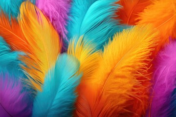 Obraz premium Colorful vibrant feathers in a close-up view.