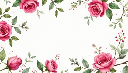 Delicate watercolor roses & ivy, repeating pattern, spring, vine, cream