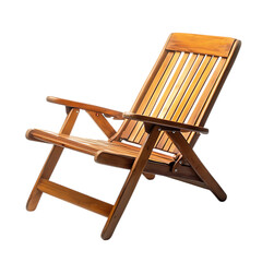 Elegant Reclining Wooden Beach Chair Featuring a Co Isolated on Transparent Background