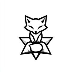 Calm fox meditating on star, white background, logo design
