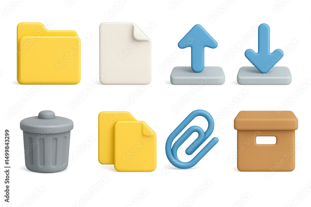 Poster file management 3d set: simple icons for organizing and organizing tasks