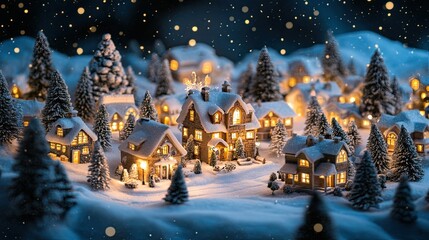 Cozy Christmas village scene. 