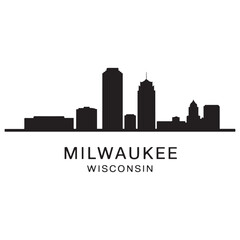 Obraz premium Milwaukee skyline horizontal banner. Black Milwaukee, Wisconsin. Vector template for your design. Vector black silhouette. with white background