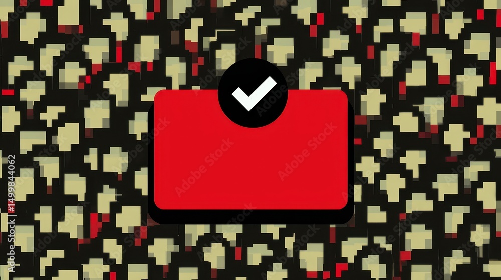 Poster bold red square featuring a distinctive black arrow highlighting direction and clarity in a minimali