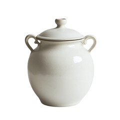  A white ceramic jar with a lid and two handles [Transparent Background PNG]. 