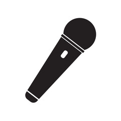 Microphone icon . Black microphone symbol isolated on white background. Karaoke, podcast mike, journalist microphone, conference, sing symbol. vector illustration.