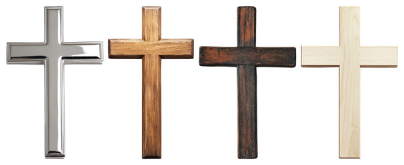 PNG Four diverse wooden crosses displayed, element set on transparent background