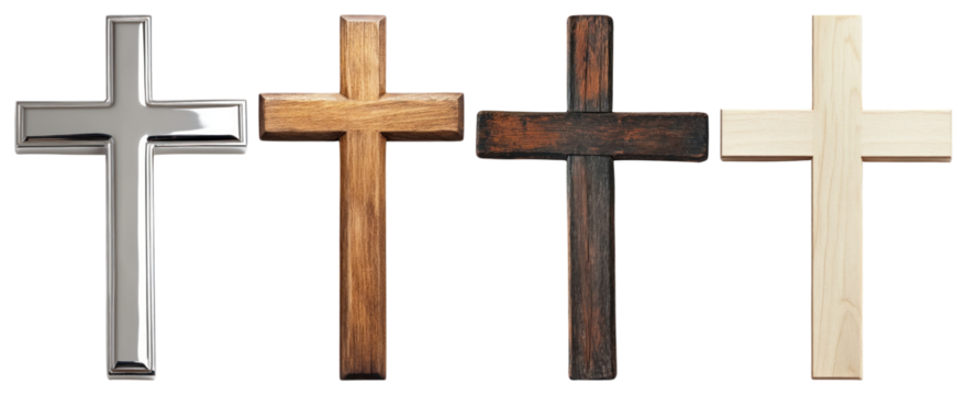 PNG Four diverse wooden crosses displayed, element set on transparent background